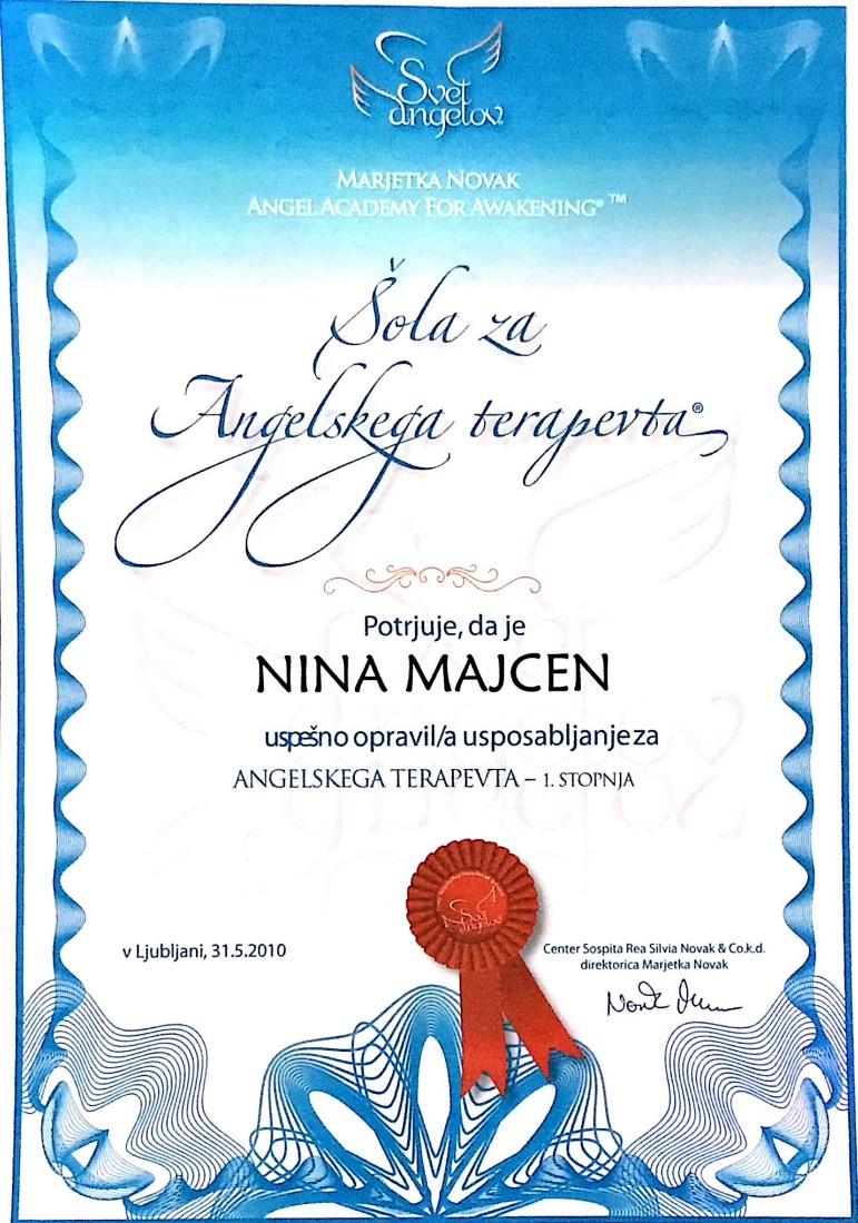 Nina Sterle - Šola za angelskega terapevta certifikat