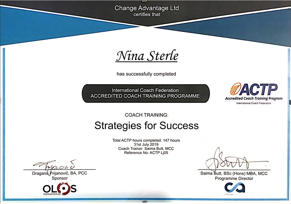Nina Sterle - ACTP certifikat